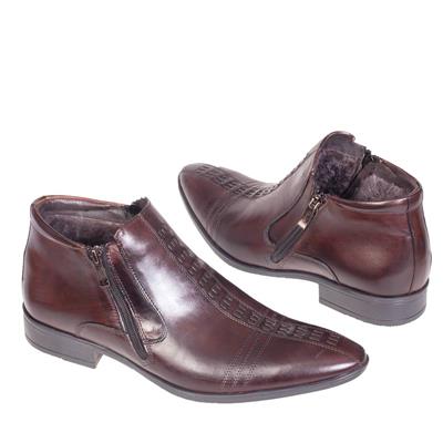 Зимние коричневые ботинки мужские кожаные на меху Kw-2122/158-158-105/2 (OP)
