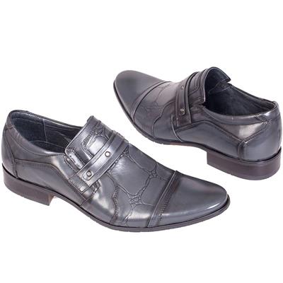 Серые кожаные мужские туфли без шнурков Kw-1735/M-041-124-227 (OP)