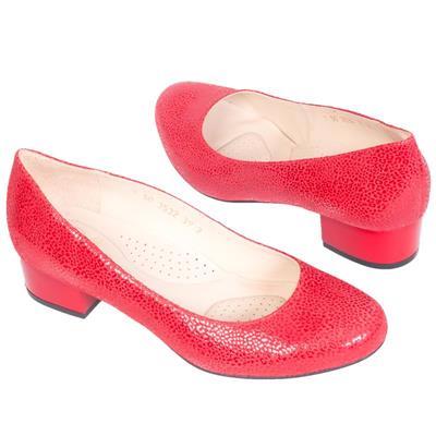 Красные женские туфли из натуральной кожи с круглым носом An-3532 czerwony panter (OP)