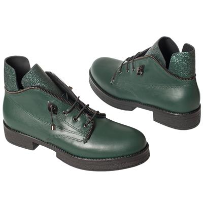 Кожаные зеленые женские ботинки на шнурках MC-2516/NEL/000 bot gre+scop