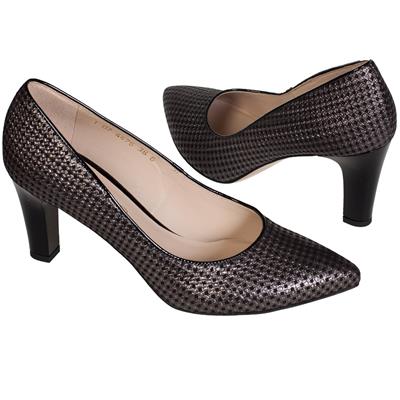 Серебристо-черные женские туфли на устойчивом каблуке 7.5 см AN-4476 sk 222/7