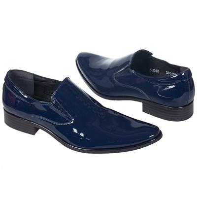 Синие лаковые мужские туфли без шнурков C-2312-S1/335