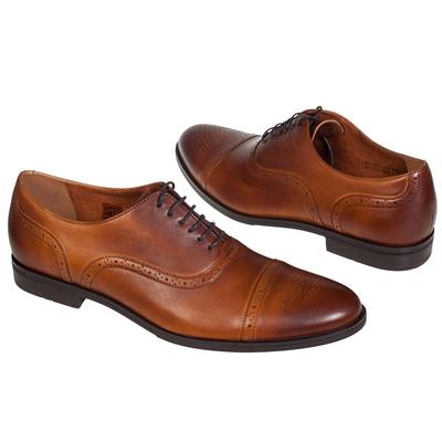 Модные мужские рыжие туфли с красивым рисунком на мысе C-6337-1078-00S02