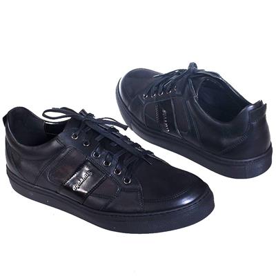 Модные черные кожаные мужские кроссовки DOOD-1681-ZD04-00S00