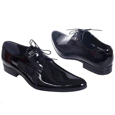Модные мужские узкие лаковые туфли на шнурках C-2120/09