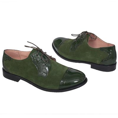 Красивые зеленые женские замшевые ботинки с лаковыми вставками EL-1816 WL58T green