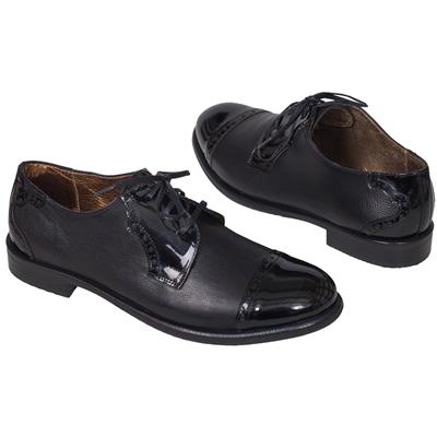 Модные кожаные женские ботинки с лаковыми мысами EL-1816 LV26T black