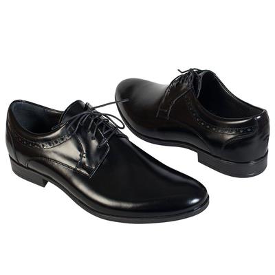Черные мужские туфли кожаные на шнурках Kw-5851/185-310-136 BLACK
