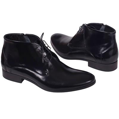 Кожаные черные мужские полуботинки на шнурках C-6475-0017-00P09 czarny