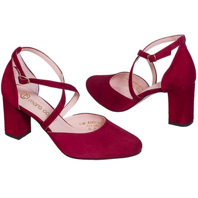 Бордовые замшевые женские туфли с ремешками на каблуке 7.5 см MC-4285/831/896 WEL 1689