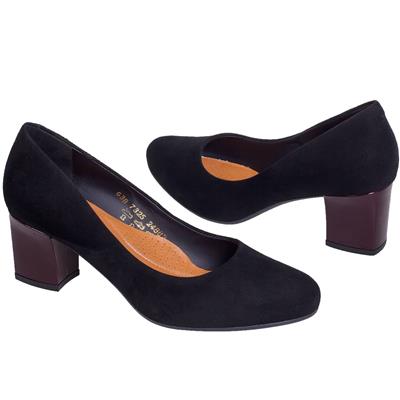 Женские замшевые туфли черного цвета с лаковым каблуком 6 см MC-7325/020/205 NERO WEL+LR23