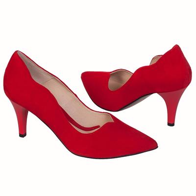 Красные замшевые женские туфли с v-образным вырезом на шпильке 8 см EM-7053/205 red zam