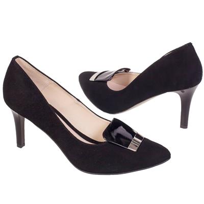 Черные женские туфли из натуральной замши на каблуке 8 см EM-7314/442 czarne