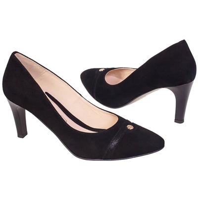 Черные замшевые женские туфли с ремешком на мысе со шпилькой 7.5 см EM-7434/262 czarne zam