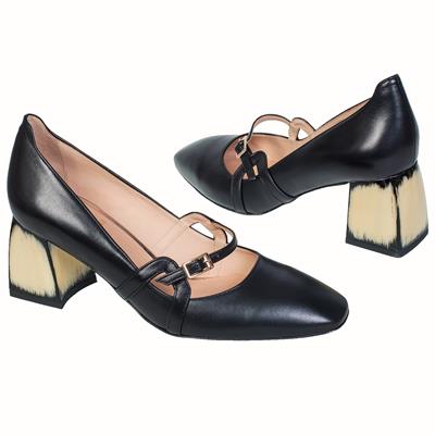 Шикарные женские туфли на расклешенном каблуке с ремешком на мыске BAL-D02341-4330-001 czarna