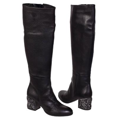 Модные женские кожаные осенние сапоги с каблуком 7 см MC-1600/970/233 BUF NERO KOC