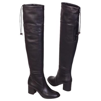 Женские кожаные стрейч ботфорты на среднем каблуке 6 см BAL-W00520-1453-007 czarna