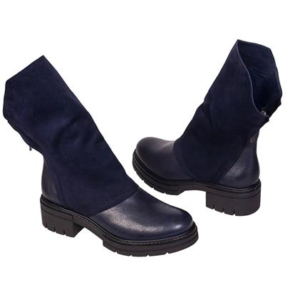 Зимние синие женские ботинки на меху на каблуке 5 см MC-2291/042/10A BUF GRANAT+WEL KOC