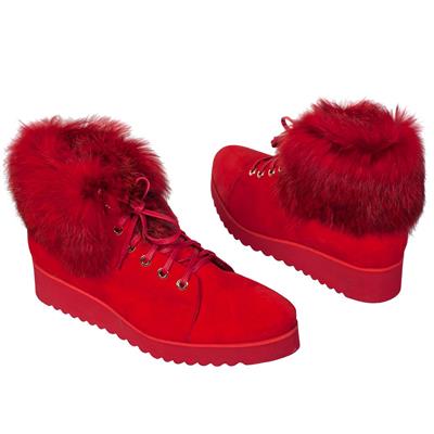Осенние женские ботинки красного цвета на плоской тракторной подошве OL-2414/955 czerwony zam