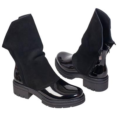 Лаковые женские осенние ботинки с замшевой вставкой на каблуке 5 см MC-2291/042/10A NERO LAK+WEL KOC