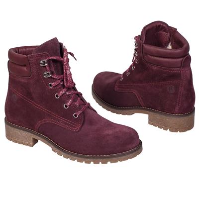 Бордовые зимние замшевые ботинки женские на шерсти на каблуке 3.5 см Nes-17305 Bordo W1