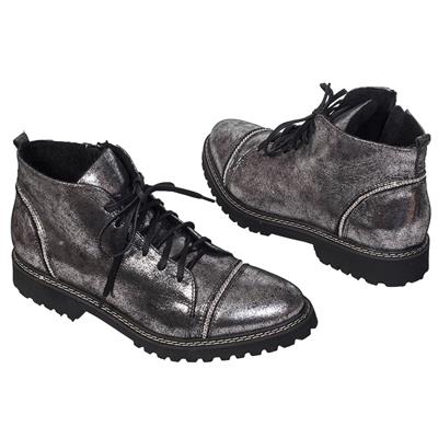 Серебристые женские ботинки осенние на шнурках с тракторной подошвой OL-2404/D51