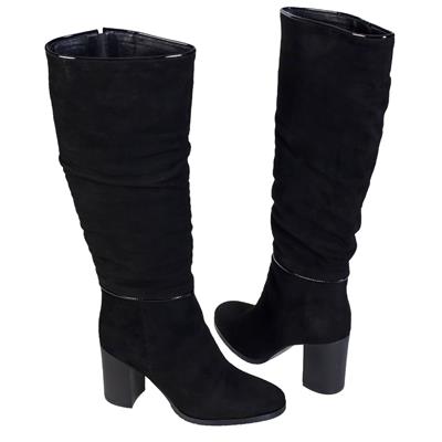 Черные замшевые женские сапожки на байке на каблуке 8.5 см MC-1668/335/268 NERO WEL+LAK KOC