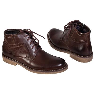 Коричневые зимние мужские ботинки со шнурками на натуральном меху KW-2297/P4-251-34241-469 brown
