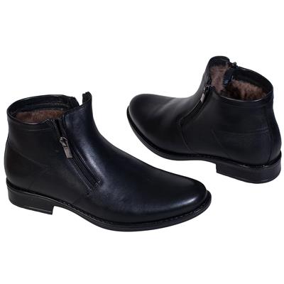 Черные мужские ботинки на натуральном меху с молнией C-3877K 460