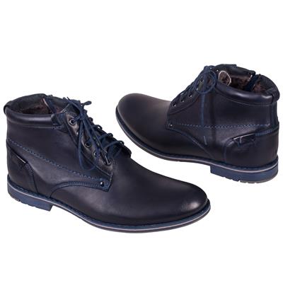 Классические кожаные мужские зимние ботинки на натуральном меху RKW-791 JUMA BLUE ||
