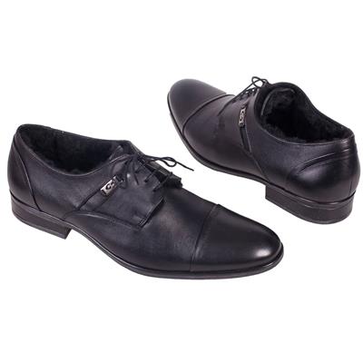 Мужские черные ботинки утепленные натуральным мехом C-2899K_868
