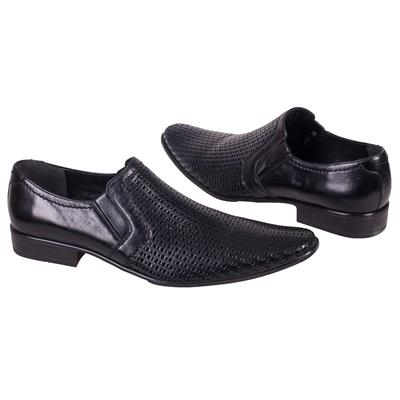 Черные летние мужские туфли в дырочку без шнурков C-1716R4/517