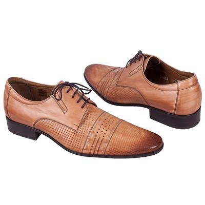 Коричневые летние мужские туфли из натуральной кожи с перфорацией C-4022N5-S7/918