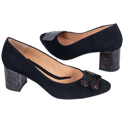 Модные замшевые вечерние женские туфли на каблуке 6 см EM-7412/891 czarne/286