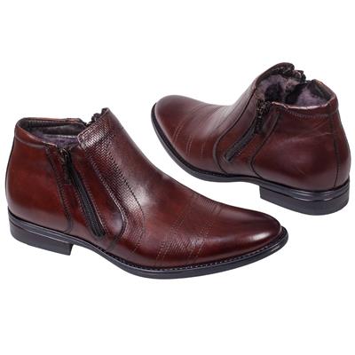 Кожаные мужские ботинки коричневые на натуральном меху с молнией Kw-2146/U-136-171-105/1 brown