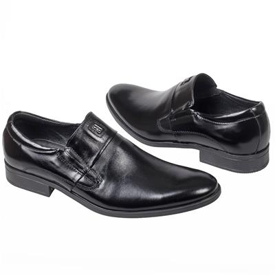Черные мужские туфли из натуральной кожи на резинке без шнурков Kw-4182/l-166-176-136 black
