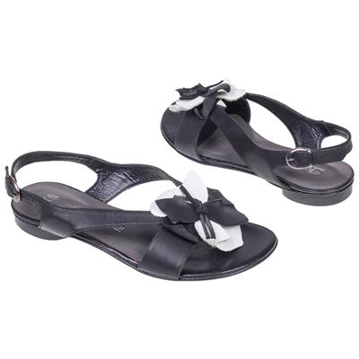 Кожаные женские сандалии с черно-белым цветком на мысе FF-94616/19