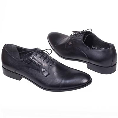 Стильные мужские туфли черного цвета на шнурках натуральная кожа C-X-3626_9/40