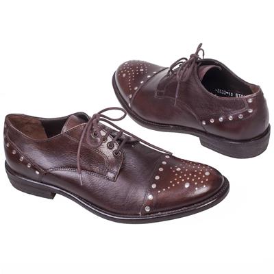 Коричневые мужские туфли кожаные с клепками на шнурках Lac-X-3533-13/64-32