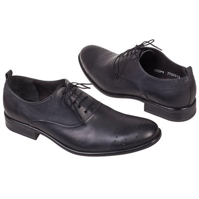 Черные мужские туфли кожаные с рисунком в виде перфорации на мысе C-2939-9/46