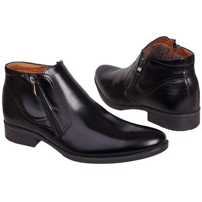 Классические кожаные мужские ботинки черного цвета на меху KW-2112/Z-100-152-136