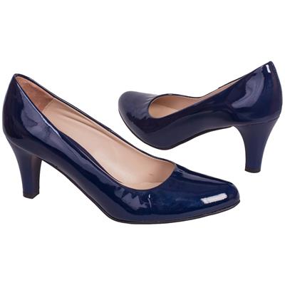 Темно-синие женские лаковые туфли на среднем каблуке кожаные SA-1979