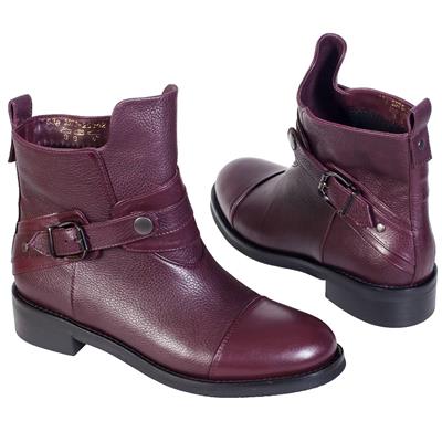 Бордовые осенние женские ботинки с пряжками на низком каблуке 3.5 см MC-2572/930/930 buf bordo+ sk koc