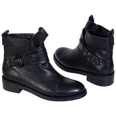 Модные черные женские ботинки на байке на каблуке 3.5 см MC-2572/930/930 buf nero+nero koc
