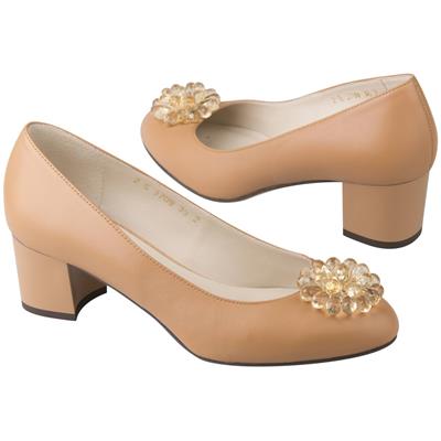 Кожаные женские туфли светло-коричневые на толстом каблуке 5 см AN-3709 cheri biscuit