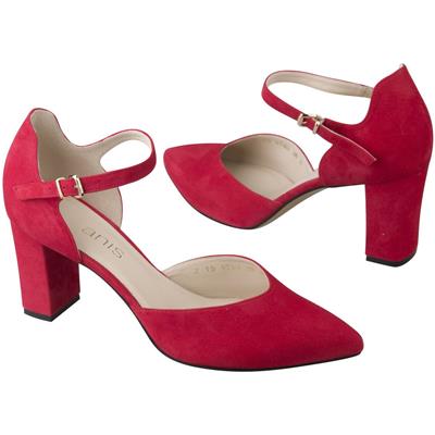 Открытые замшевые красные туфли с острым мысом на каблуке 7.5 см AN-4768 czerwony zam