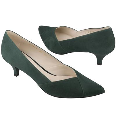 Замшевые зеленые женские туфли с v образным вырезом на каблуке 5 см AN-3656 NULK ZAM