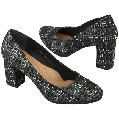Замшевые женские туфли в черно-бело-зеленую клетку на каблуке 7.5 см 7336/31/239 PMB-1500