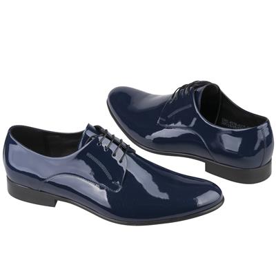 Модные лаковые мужские туфли синего цвета на шнурках C-8378-0335-00P09