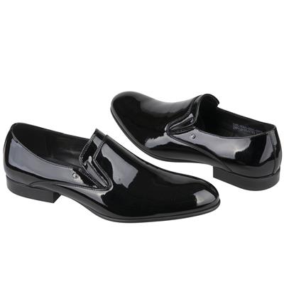 Кожаные лаковые мужские туфли черного цвета без шнурков C-8369-0009-00P09